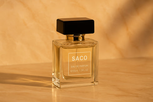 Parfum SACO unisexe 55ml bouchon noir doré - eau de parfum luxe minimaliste élégant