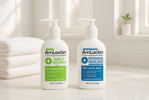 AmLactin Daily Nourish 9% et Intensive Healing 15% acide lactique - lotions hydratantes salle de bain