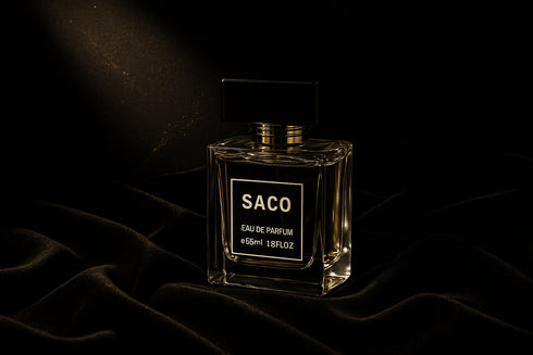 Parfum SACO unisexe 55ml fond noir soie élégance - eau de parfum luxe sophistiqué mystérieux