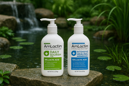 AmLactin Daily Nourish et Intensive Healing jardin zen cascade - lotions apaisantes hydratation naturelle