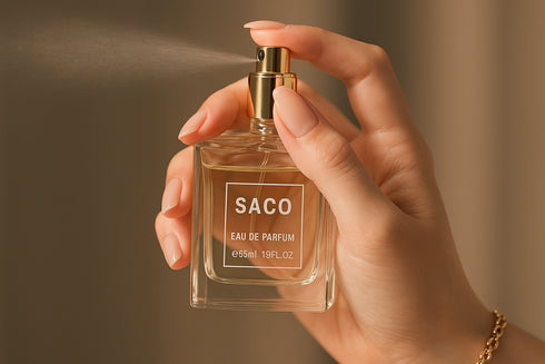 Mains vaporisant parfum SACO unisexe - eau de parfum application élégante lifestyle luxe