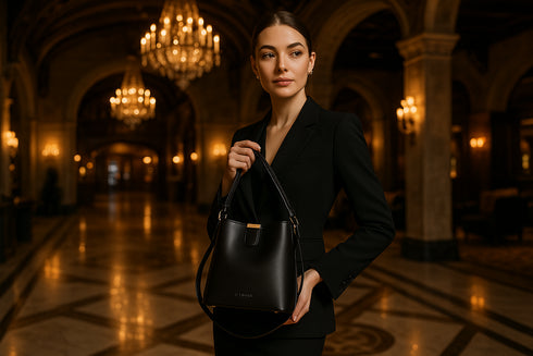 Mannequin avec sac noir au ChĂąteau Frontenac