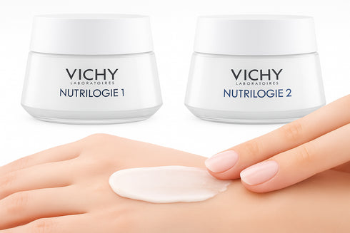 Application crème Vichy Nutrilogie 1 et 2 sur peau - texture onctueuse absorption rapide hydratation