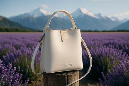 Sac blanc dans un champ de lavande néo-zélandais