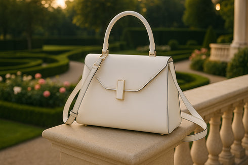 Sac blanc sur balcon jardin luxueux