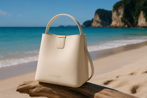 Sac blanc sur une plage néo-zélandaise