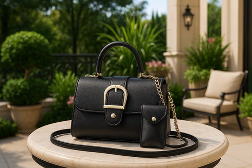 Sac à main reproduit fidèlement sur balcon luxueux