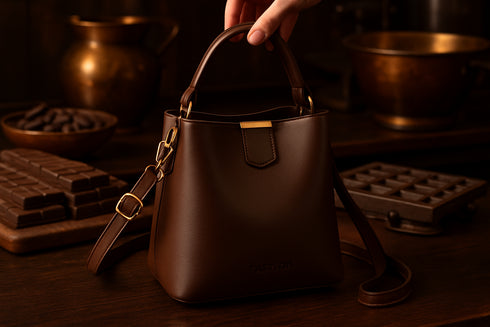 Sac marron chocolat dans un atelier chocolatier néo-zélandais