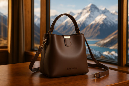 Sac marron chocolat dans un lodge de montagne néo-zélandais