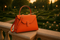 Sac orange sur balcon jardin luxueux