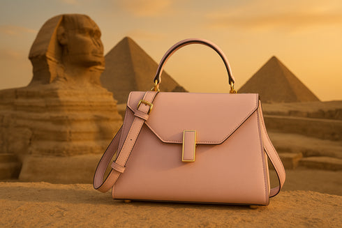 Sac rose près du sphinx égyptien
