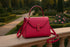 Sac rouge rosé sur balcon jardin luxueux