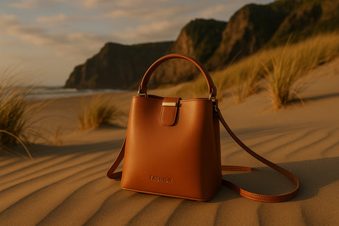 Sac tan sur une dune dorée néo-zélandaise